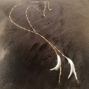 Goldtone & White Feather Y Long Necklace